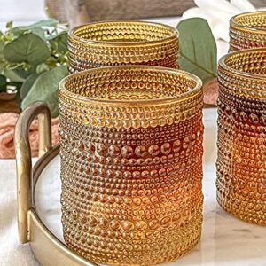 Kate Aspen Beaded Amber Drinking Glasses Set of 6-10 oz Vintage Glassware Set Jupiter Glasses, Cocktail Glass Set, Juice Glass, Water Cups | Hostess Gift, Christmas Present, Gift for Newlyweds