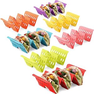 7pcs colorful taco holder stands set of 6 or 4 - premium large taco tray plates holds up to 3 or 2 tacos each, taco holders, taco stand, bpa free, dishwasher and microwave safe