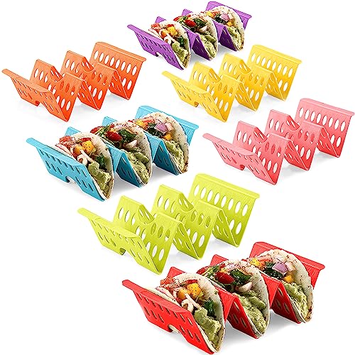 7PCS Colorful Taco Holder Stands Set of 6 or 4 - Premium Large Taco Tray Plates Holds Up to 3 or 2 Tacos Each, Taco Holders, Taco Stand, BPA Free, Dishwasher and Microwave Safe