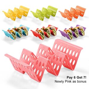 7PCS Colorful Taco Holder Stands Set of 6 or 4 - Premium Large Taco Tray Plates Holds Up to 3 or 2 Tacos Each, Taco Holders, Taco Stand, BPA Free, Dishwasher and Microwave Safe