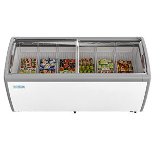 koolmore mcf-20c commercial ice cream freezer display case with 6 storage baskets and clear, sliding lid for convenient stores, gas stations, or business use, large 20 cu. ft. capacity, white