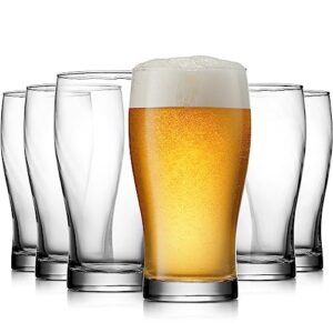 glaver's pilsner beer glasses set of 6. 19 oz pint glasses, unique designed drinking glass cups. bar glasses for cocktails, beer, soda, juice, smoothies. ideal gift for men.