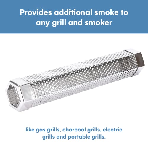 Flybold Pellet Smoker Tube - Smoke Tube for Cold or Hot Smoking - Premium Stainless Steel Smoke Tubes for Grills - Ideal for Grill or BBQ Recipe Ideas - Great for Smoking Steaks, Fish, or Pork