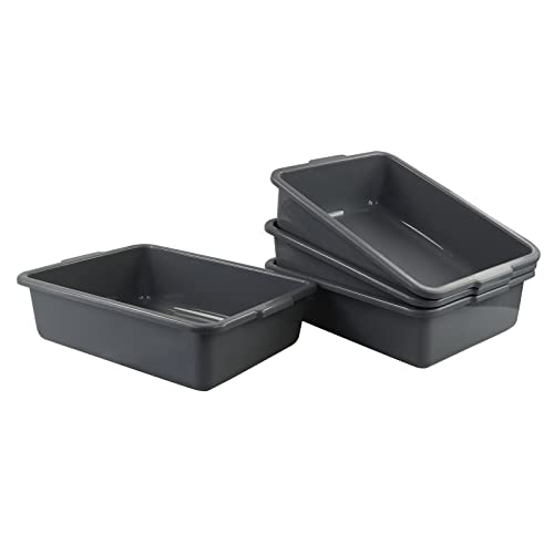 Parlynies 4-Pack 24 L Large Plastic Bus Box, Commercial Bus Tubs, Gray