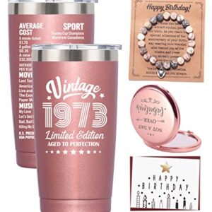 Xinezaa 50th Birthday Gifts Set for Men Women, 50th Birthday Gift for Friend Coworker Wife Mom Aunt Grandma, Happy 50 Years Old Birthday Party Decorations, 20oz Tumbler Cup, Rose Gold