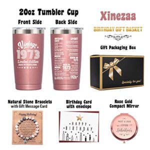 Xinezaa 50th Birthday Gifts Set for Men Women, 50th Birthday Gift for Friend Coworker Wife Mom Aunt Grandma, Happy 50 Years Old Birthday Party Decorations, 20oz Tumbler Cup, Rose Gold