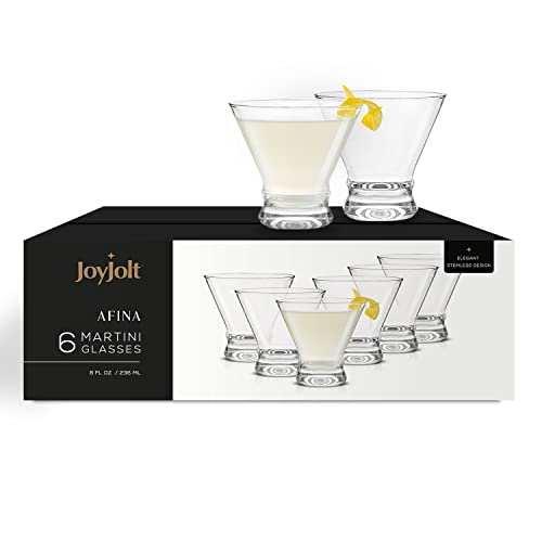 JoyJolt Martini Glasses Set of 6 - Cocktail Glasses - 8oz Stemless Martini Glasses - Margarita Glasses - Liquor Drinking Glasses - Bar glass - Glass Dessert Cups - Martini Glass Cups
