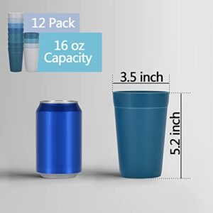 Homestockplus 16 Oz Drinking Cups,【Set of 12】 Unbreakable Cup Reusable Microwave and Dishwasher Safe BPA Free E-Co Friendly Wheat Straw Tumbler Cups for Water, Milk, Juice, Soda and more