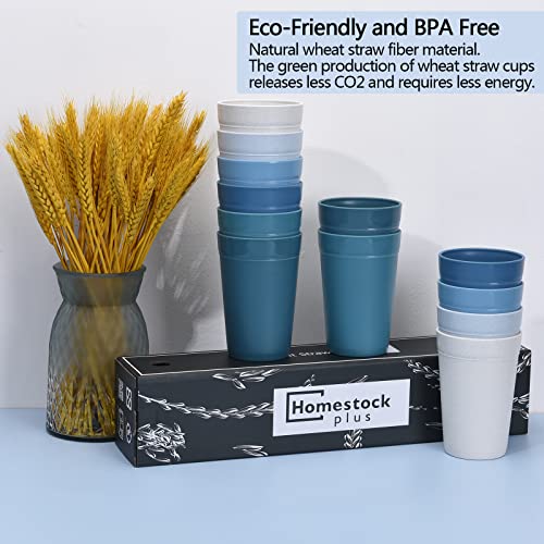 Homestockplus 16 Oz Drinking Cups,【Set of 12】 Unbreakable Cup Reusable Microwave and Dishwasher Safe BPA Free E-Co Friendly Wheat Straw Tumbler Cups for Water, Milk, Juice, Soda and more