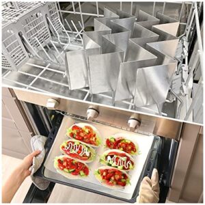 GEIKR Stainless Steel Taco Holders Set of 4, 𝟮𝟬𝟮𝟯 𝙉𝙚𝙬 Oven & Dishwasher & Grill Safe Taco Trays, Each Metal Taco Stands for 3 Tacos, Taco Rack with Handles, Stylish Taco Shell Holders
