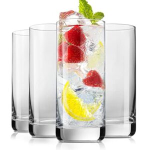 highball drinking glasses set of 4, lead-free water glasses. 13oz tall drink glasses for tom collins, mojito, mixed drink. kitchen and bar cocktail glass cups set-, clear glassware sets