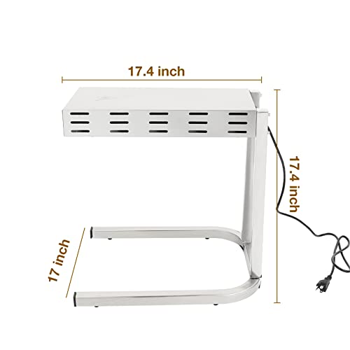 Restlrious French Fry Warmer Commercial Heat Lamp Food Warmer in 16” Height, 1 Pack Free Standing Electric Infrared Heating Dump Station, 500W Stainless Steel Food Warming Light with Stand