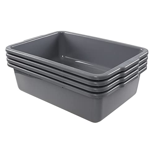 Yarebest 32 Liter Large Plastic Bus Trays, Commercial Bus Tub Box Set of 4, Grey