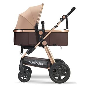 cynebaby baby stroller, convertible bassinet stroller for newborn infant lightweight pram strollers with snack tray… (gold)