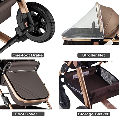 Cynebaby Baby Stroller, Convertible Bassinet Stroller for Newborn Infant Lightweight Pram Strollers with Snack Tray… (Gold)