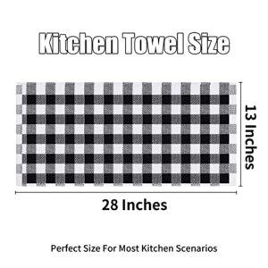 homing Kitchen Towels, 100% Cotton Waffle Weave Dish Towels for Drying Dishes, Super Soft, Absorbent, Quick Dry, 4 Pack Buffalo Plaid Hand Towels for Kitchen (13" x 28", Black & White)