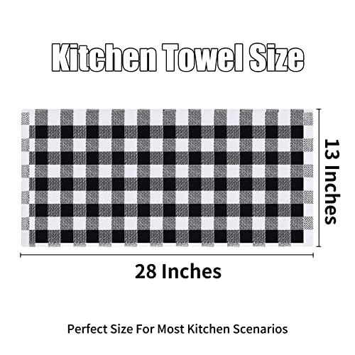 homing Kitchen Towels, 100% Cotton Waffle Weave Dish Towels for Drying Dishes, Super Soft, Absorbent, Quick Dry, 4 Pack Buffalo Plaid Hand Towels for Kitchen (13" x 28", Black & White)