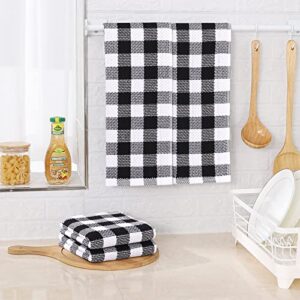 homing Kitchen Towels, 100% Cotton Waffle Weave Dish Towels for Drying Dishes, Super Soft, Absorbent, Quick Dry, 4 Pack Buffalo Plaid Hand Towels for Kitchen (13" x 28", Black & White)