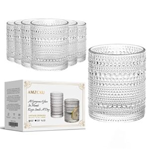 Amzcku Vintage Drinking Glass Set of 6 Kitchen Glasses Cup（13 OZ），for Water，Cocktail，Milk，Juice and Beverage.…