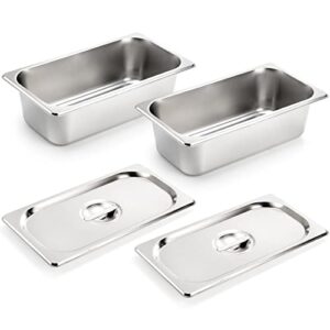 kingrol 2 pack 1/3 size hotel pans with lids, 3-5/8" depth, 22 gauge steam table pan, stainless steel counter pan, food service pan for kitchen