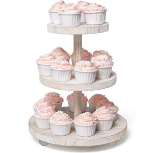 vivirbien 3 tier cupcake stand round,wood cake stand with tiered tray decor,rustic cake stand,cupcake display for home tea party, birthday, wedding, farmhouse decor,woodland baby shower