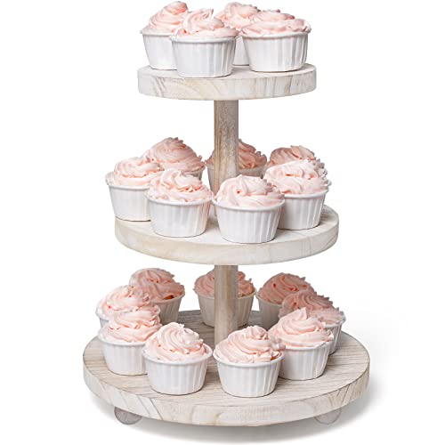 VIVIRBIEN 3 Tier Cupcake Stand Round,Wood Cake Stand with Tiered Tray Decor,Rustic Cake Stand,Cupcake Display for Home Tea Party, Birthday, Wedding, Farmhouse Decor,Woodland Baby Shower