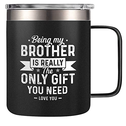 SANDJEST 14oz Coffee Mugs with Handle for Brother- Insulated Coffee Mug Gifts for Brother from Sisters, Brothers, Congratulation, Birthday Gift Ideas