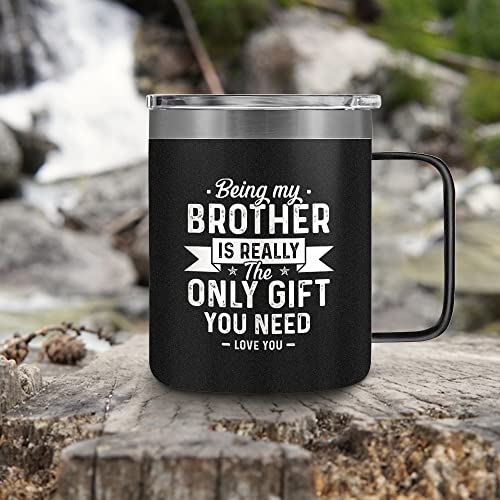 SANDJEST 14oz Coffee Mugs with Handle for Brother- Insulated Coffee Mug Gifts for Brother from Sisters, Brothers, Congratulation, Birthday Gift Ideas