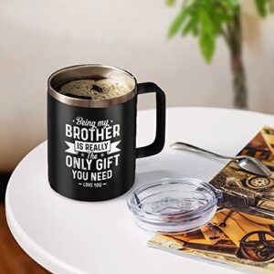 SANDJEST 14oz Coffee Mugs with Handle for Brother- Insulated Coffee Mug Gifts for Brother from Sisters, Brothers, Congratulation, Birthday Gift Ideas