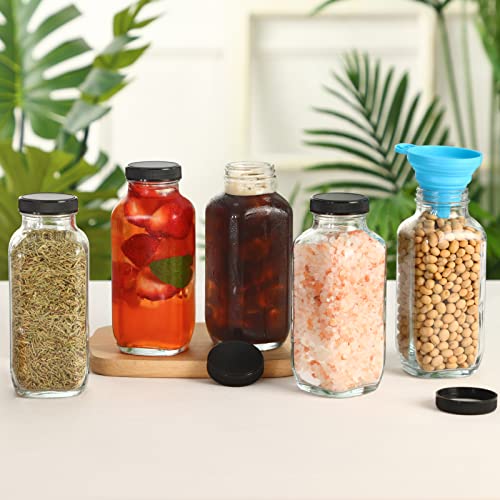 CUCUMI 24pcs 16oz Glass Juice Bottles with Lids, Reusable Vintage Glass Drinking Bottles with Blank Labels, Brush, Straws, Funnel for Storing Tea, Kombucha, Milk