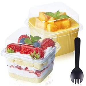 toflen 50 count 8 oz clear plastic square dessert cups with lids and 50 sporks - plastic parfait cups for mousse pudding overnight oats yugurt fruit - party's appetizer serving cups