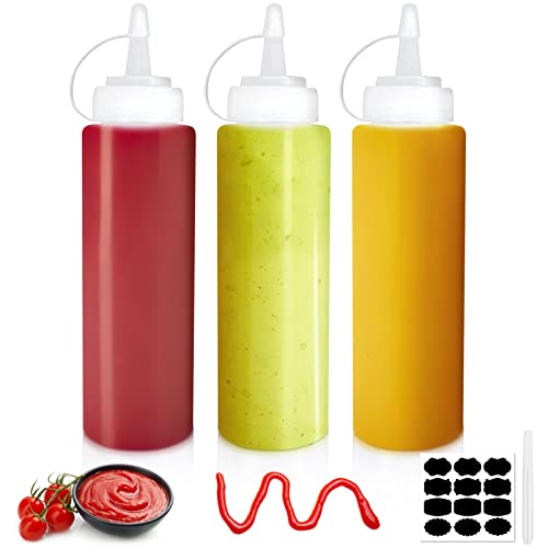 YIMIDM Squeeze Bottles, Condiment Squeeze Bottles, 3 pcs Squeeze Bottles for Sauces, 8 Ounce Sauce Bottle