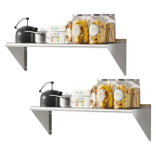 SWOTCATER 2 Pack Stainless Steel Shelf 12"x36" 260LB, Commercial Wall Mounted Floating Shelving for Home Kitchen, Restaurant