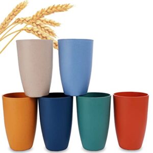 Wheat Straw Cups, 6PCS Reusable Plastic Cups 20 oz Unbreakable Drinking Glasses for Kitchen Dishwasher Safe Water Tumbler Set