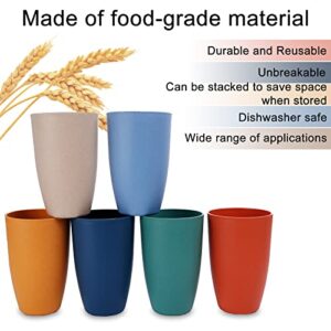 Wheat Straw Cups, 6PCS Reusable Plastic Cups 20 oz Unbreakable Drinking Glasses for Kitchen Dishwasher Safe Water Tumbler Set