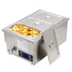 swotcater 110v 3-pan commercial food warmer with digital display temp, 6 inch deep 2000w electric steam table, stainless steel buffet bain marie 16 quart capacity for catering and restaurants