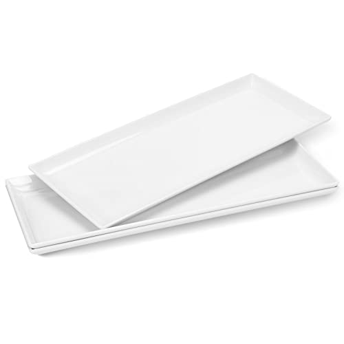 Moretoes Melamine Serving Platters Rectangular Trays, 14 Inches White Imitation Porcelain Dishes Serving Plates for Party Food Turkey Platter Dishwasher Safe Set of 3