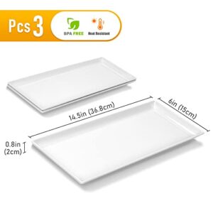 Moretoes Melamine Serving Platters Rectangular Trays, 14 Inches White Imitation Porcelain Dishes Serving Plates for Party Food Turkey Platter Dishwasher Safe Set of 3