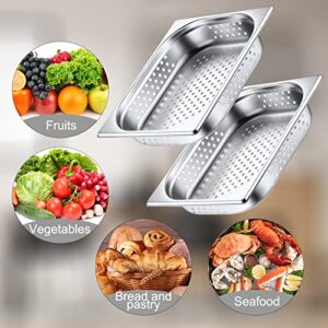 2 Pack Deep Perforated Steam Pan Stainless Steel Half Size Perforated Steam Table Food Pan Restaurant Supplies for Kitchen (12.8'' x 2.56'' x 10.43'')