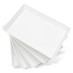 moretoes 5pcs serving tray for party, 16 x 11 inches plastic trays for serving food, white stackable platters for food snack dessert cookies, bpa free