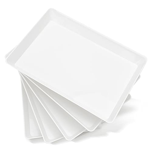 Moretoes 5pcs Serving Tray for Party, 16 x 11 Inches Plastic Trays for Serving Food, White Stackable Platters for Food Snack Dessert Cookies, BPA Free