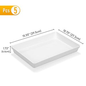 Moretoes 5pcs Serving Tray for Party, 16 x 11 Inches Plastic Trays for Serving Food, White Stackable Platters for Food Snack Dessert Cookies, BPA Free