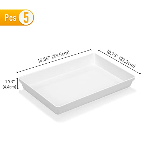 Moretoes 5pcs Serving Tray for Party, 16 x 11 Inches Plastic Trays for Serving Food, White Stackable Platters for Food Snack Dessert Cookies, BPA Free