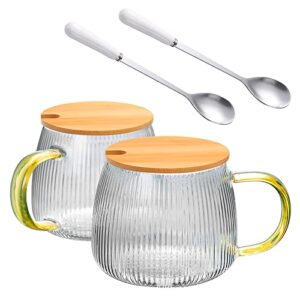 15 oz glass coffee mugs set of 2,glass coffee cups with lids and spoon,clear coffee mug for hot beverages and cold,ice coffee,tea,cereal, milk,cappuccino,latte,dishwasher and microwave safe.