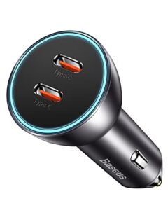 usb c car charger, baseus 60w car phone charger pd 30w & pd 30w dual port fast car charger adapter compatible with iphone 14 13 12 11 pro max, samsung galaxy s22/21/20 note20/10, pixel, steam deck