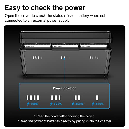 TELESIN 2-Pack Enduro Battery Charger Kit for GoPro Hero 11 Hero 10 Hero 9, Long Lasting Batteries as Original Official + Pocket Fast Charge Smart Power Indicator Charging Case for Go Pro Accessories