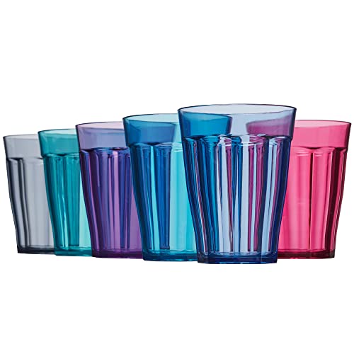 US Acrylic Camden Kids Plastic 12 oz. Drinking Glasses (Pack of 6) Stackable Juice Cups | Made in USA | Reusable, BPA-free, Top-rack Dishwasher Safe | 6 Bright Colored Tumblers for Kids and Toddlers