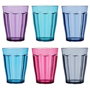 us acrylic camden kids plastic 12 oz. drinking glasses (pack of 6) stackable juice cups | made in usa | reusable, bpa-free, top-rack dishwasher safe | 6 bright colored tumblers for kids and toddlers