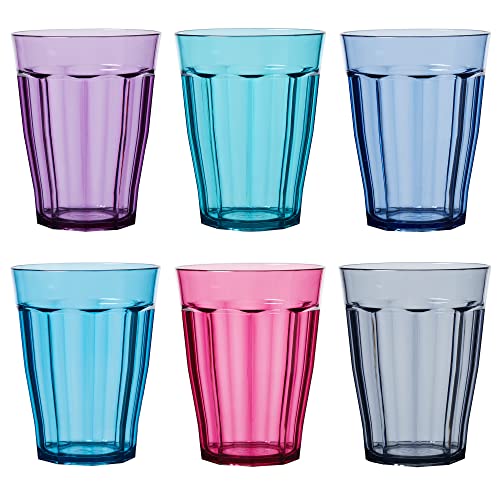 US Acrylic Camden Kids Plastic 12 oz. Drinking Glasses (Pack of 6) Stackable Juice Cups | Made in USA | Reusable, BPA-free, Top-rack Dishwasher Safe | 6 Bright Colored Tumblers for Kids and Toddlers