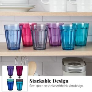 US Acrylic Camden Kids Plastic 12 oz. Drinking Glasses (Pack of 6) Stackable Juice Cups | Made in USA | Reusable, BPA-free, Top-rack Dishwasher Safe | 6 Bright Colored Tumblers for Kids and Toddlers